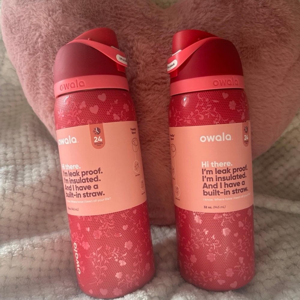 Set of 2 - NWT Owala Freesip Stainless Steel Water Bottle Tumblers: Love Letter